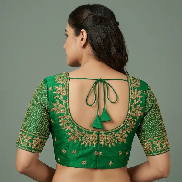 Green_Silk_Padded_Mid_Scoop_Neck_Blouse_For_Women