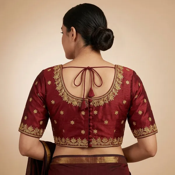 Maroon_Silk_Padded_Round_Neck_Blouse_For_Women
