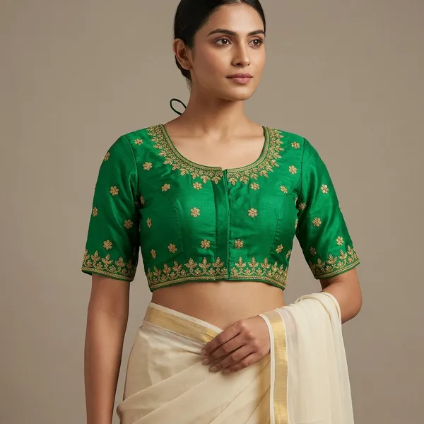 Green_Silk_Padded_Front_Open_Blouse_For_Women