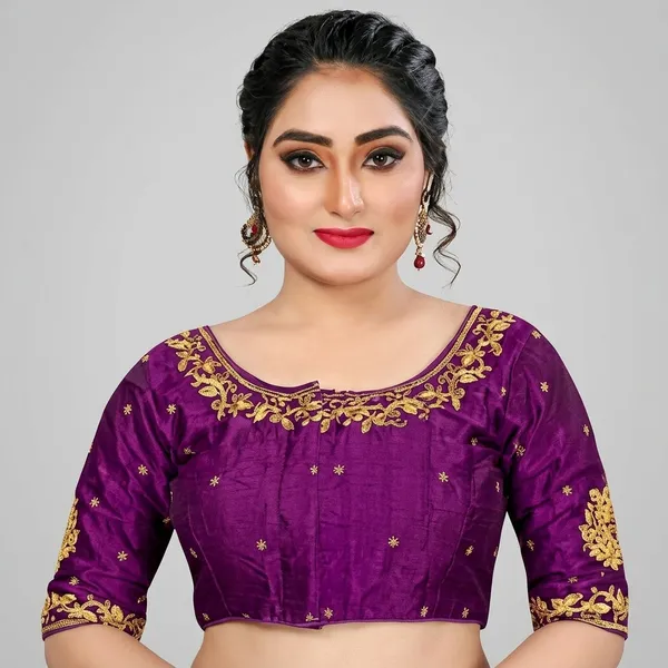 Purple_Silk_Embroidered_Padded_Blouse_For_Women