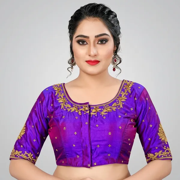Purple_Silk_Embroidered_Padded_Blouse_For_Women