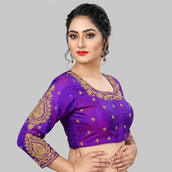 Purple_Silk_Embroidered_Padded_Blouse_For_Women