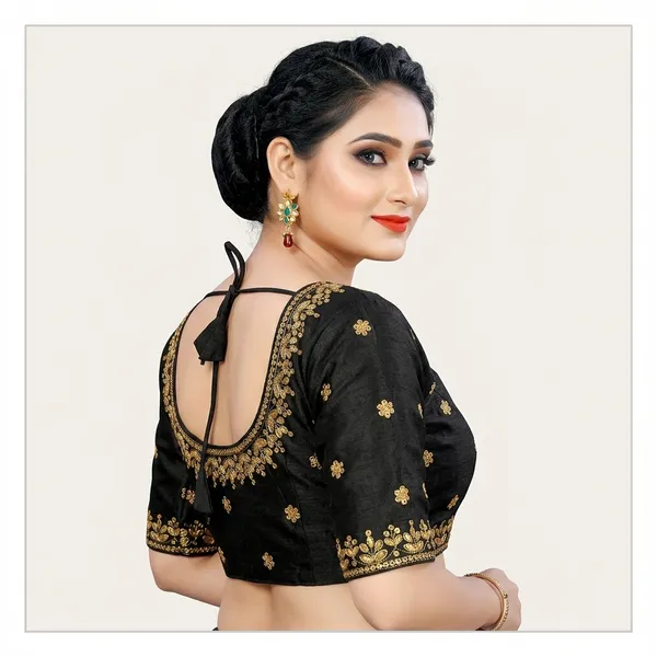 Black_Silk_Padded_Mid_Scoop_Neck_Blouse_For_Women