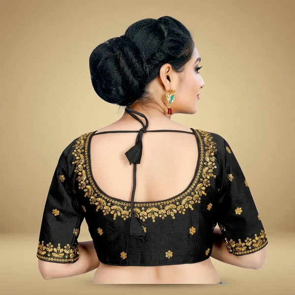 Black_Silk_Padded_Mid_Scoop_Neck_Blouse_For_Women