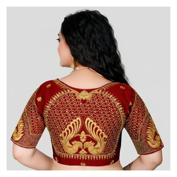 Red_Silk_Short_Sleeve_Round_Neck_Blouse_For_Women