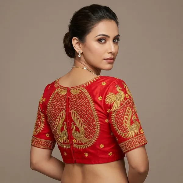 Red_Silk_Padded_Hook_Closure_Blouse_For_Women
