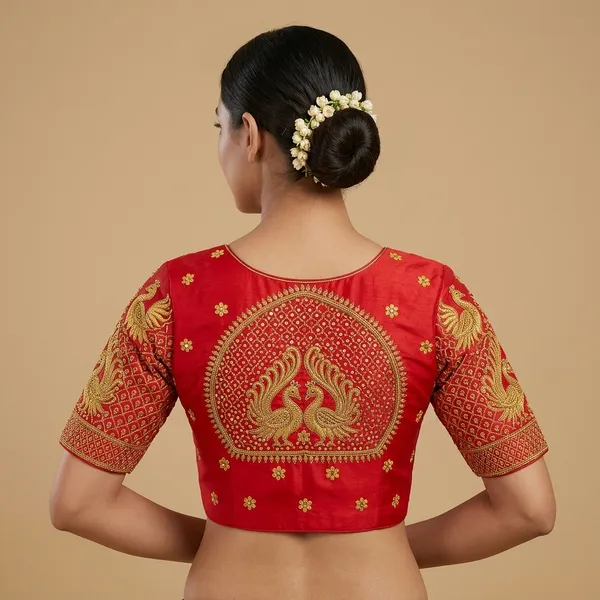 Red_Silk_Padded_Hook_Closure_Blouse_For_Women