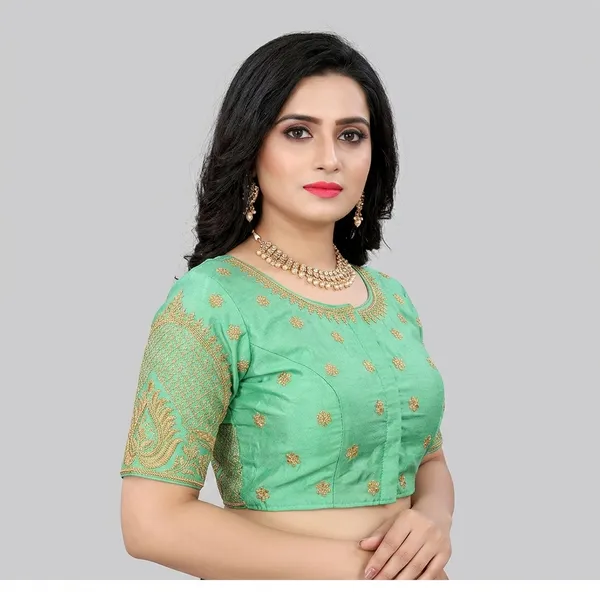 Mint_Green_Silk_Embroidered_Padded_Blouse_For_Women