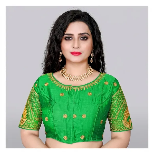 Mint_Green_Silk_Embroidered_Padded_Blouse_For_Women