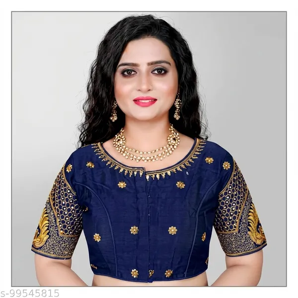 Navy_Blue_Silk_Padded_Hook_Closure_Blouse_For_Women