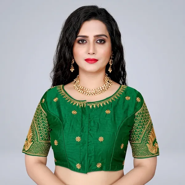 Green_Silk_Embroidered_Padded_Blouse_For_Women