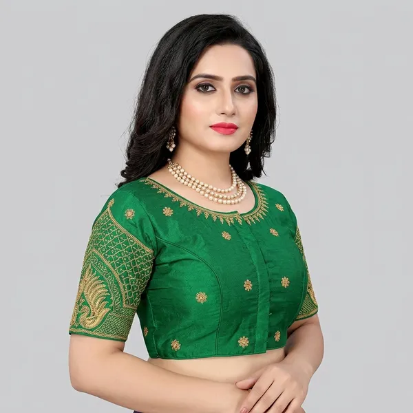 Green_Silk_Embroidered_Padded_Blouse_For_Women