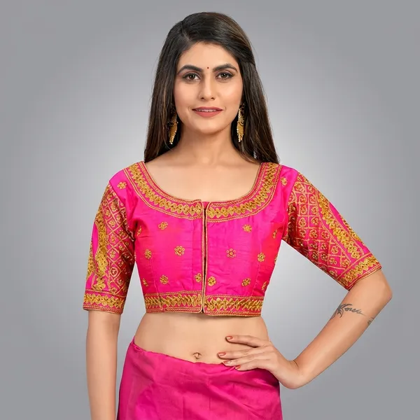 Pink_Silk_Embroidered_Padded_Blouse_For_Women