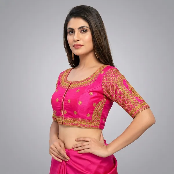 Pink_Silk_Embroidered_Padded_Blouse_For_Women