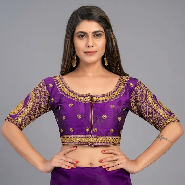 Lavender_Silk_Padded_Round_Neck_Blouse_For_Women