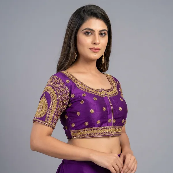 Lavender_Silk_Padded_Round_Neck_Blouse_For_Women