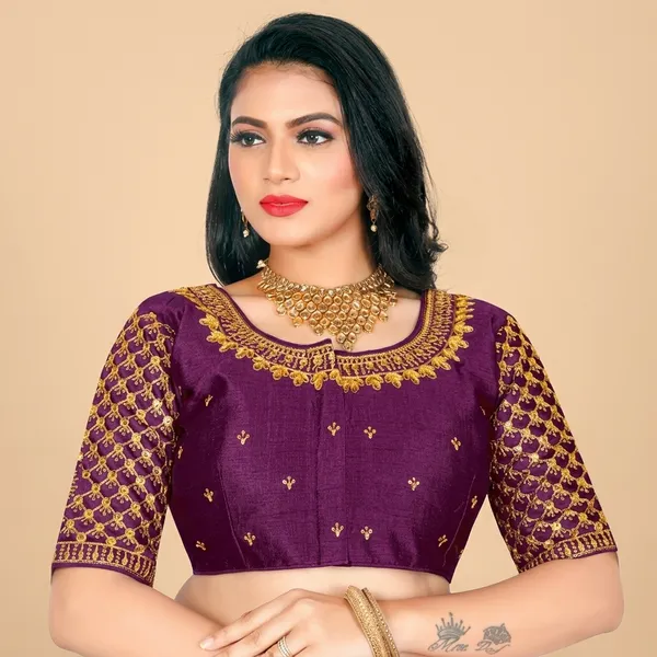 Purple_Silk_Floral_Embroidered_Round_Neck_Blouse_For_Women