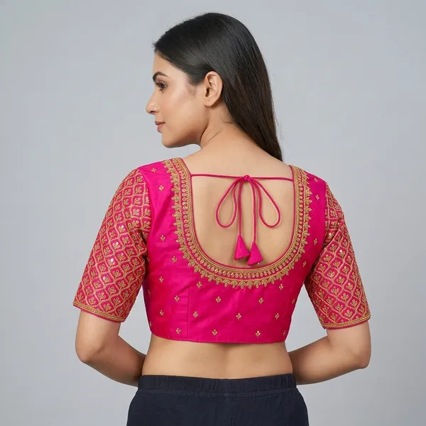 Pink_Silk_Embroidered_Round_Neck_Blouse_For_Women