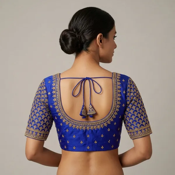 Blue_Silk_Embroidered_Deep_Scoop_Neck_Blouse_For_Women