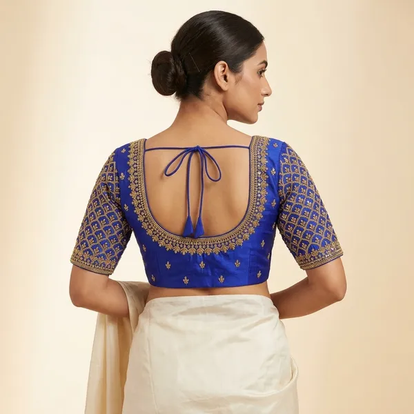 Blue_Silk_Embroidered_Deep_Scoop_Neck_Blouse_For_Women