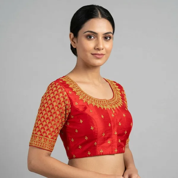 Red_Silk_Embroidered_Padded_Blouse_For_Women