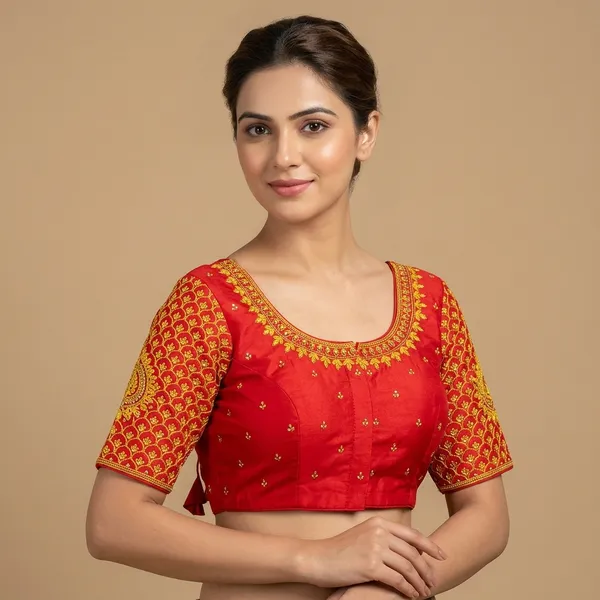 Red_Silk_Embroidered_Padded_Blouse_For_Women