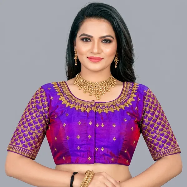 Purple_Silk_Embroidered_Mid_Scoop_Neck_Padded_Blouse_For_Women