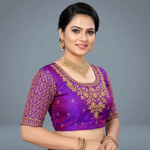 Purple_Silk_Embroidered_Mid_Scoop_Neck_Padded_Blouse_For_Women