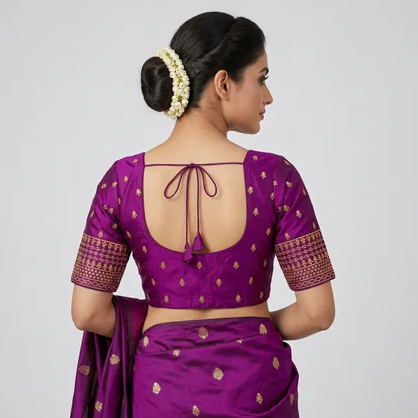 Purple_Silk_Padded_Round_Neck_Blouse_For_Women