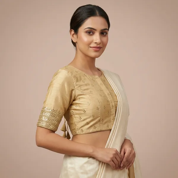 Beige_Silk_Tie_Closure_Padded_Blouse_For_Women