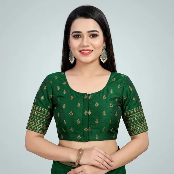 Green_Silk_Padded_Round_Neck_Blouse_For_Women