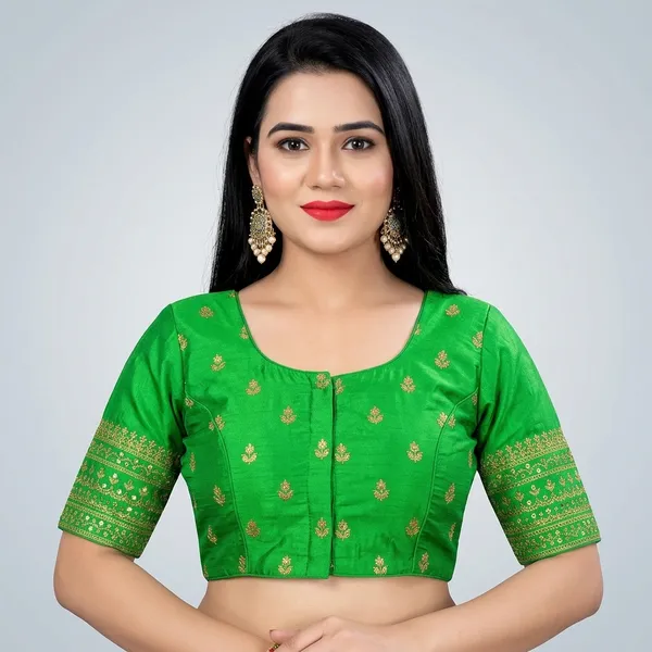 Green_Silk_Padded_Front_Open_Blouse_For_Women