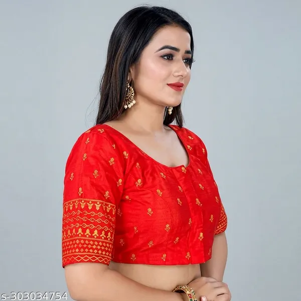Red_Silk_Three-Quarter_Sleeve_Blouse_For_Women