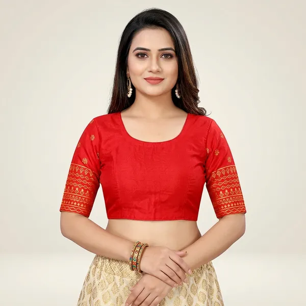 Red_Silk_Three-Quarter_Sleeve_Blouse_For_Women