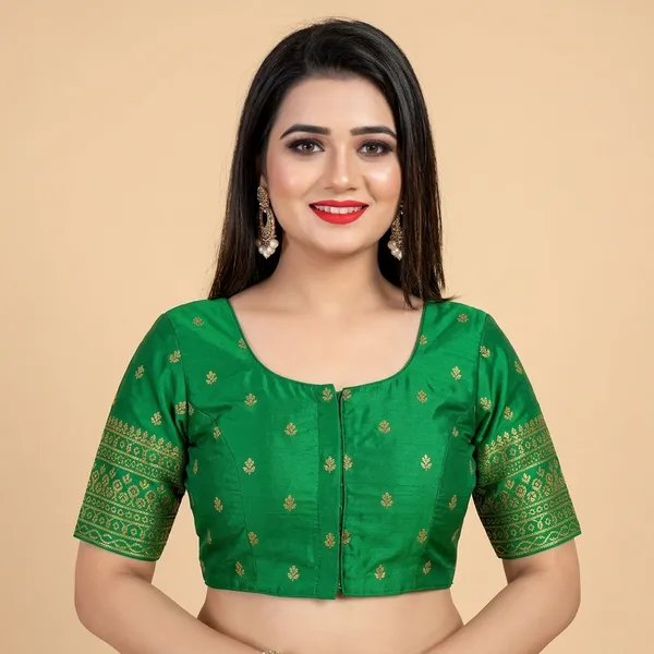 Green_Silk_Front_Open_Padded_Blouse_For_Women