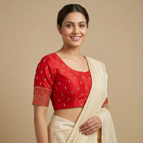 Red_Silk_Embroidered_Readymade_Blouse_For_Women
