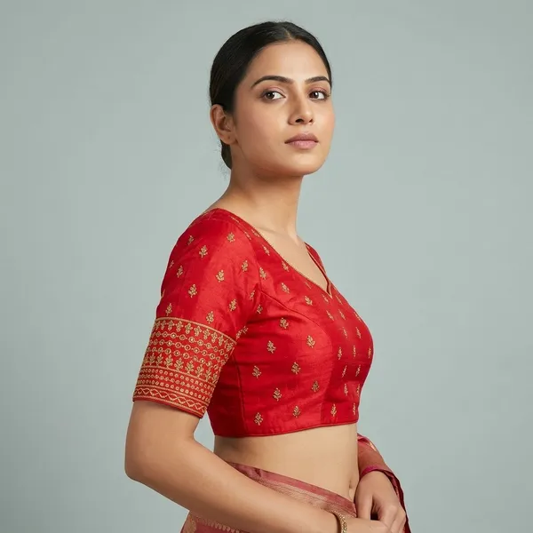 Red_Silk_Embroidered_Readymade_Blouse_For_Women