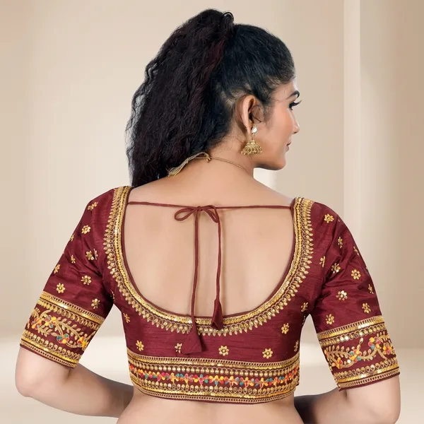 Maroon_Silk_Deep_Scoop_Neck_Blouse_For_Women