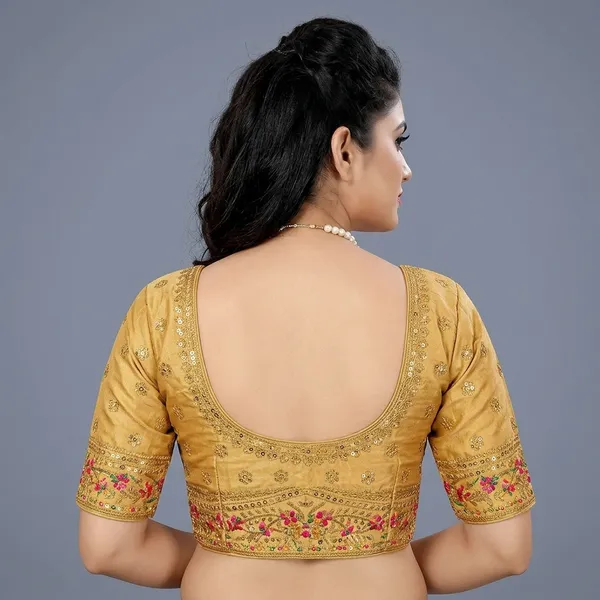 Golden_Silk_Short_Sleeve_Deep_Scoop_Neck_Blouse_For_Women