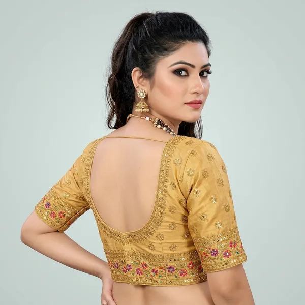 Golden_Silk_Short_Sleeve_Deep_Scoop_Neck_Blouse_For_Women