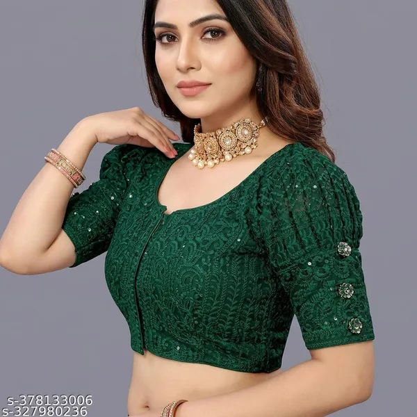 Green_Silk_Padded_Hook_Closure_Blouse_For_Women