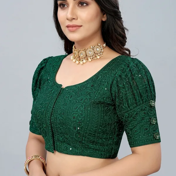 Green_Silk_Padded_Hook_Closure_Blouse_For_Women