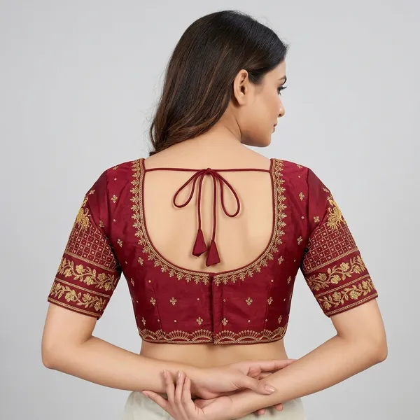 Maroon_Silk_Embroidered_Padded_Blouse_For_Women
