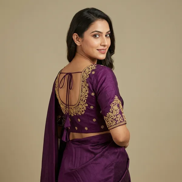 Purple_Silk_Padded_Round_Neck_Blouse_For_Women