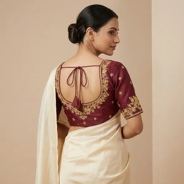 Maroon_Silk_Padded_Round_Neck_Blouse_For_Women