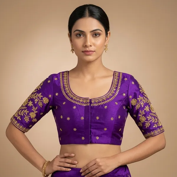 Purple_Silk_Padded_Front_Open_Blouse_For_Women