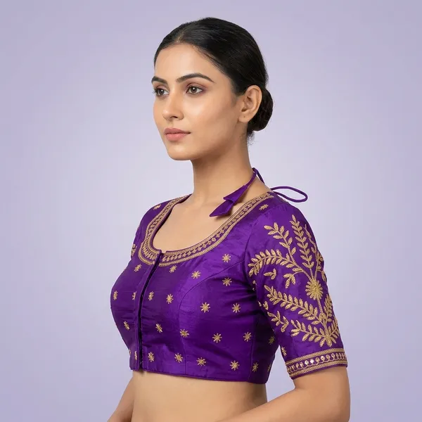 Purple_Silk_Padded_Front_Open_Blouse_For_Women