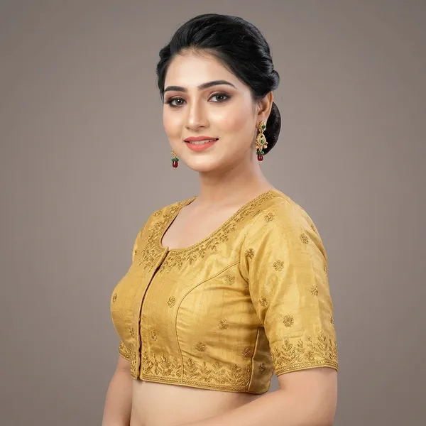 Golden_Silk_Short_Sleeve_Embroidered_Blouse_For_Women