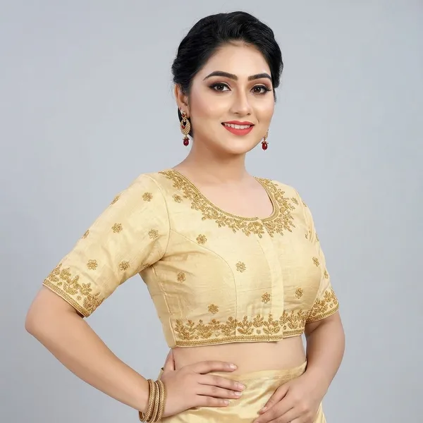 White_Silk_Padded_Round_Neck_Blouse_For_Women