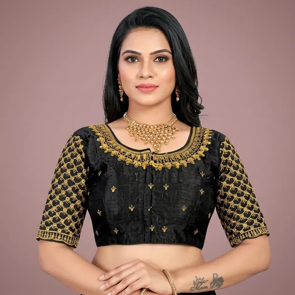Black_Silk_Embroidered_Padded_Blouse_For_Women